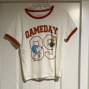 Peanuts White and Brown Gameday Tee